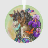 Paint Horse Mustang mit Iris und Schmetterlingen Ornament (Rückseite)