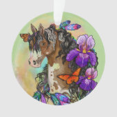 Paint Horse Mustang mit Iris und Schmetterlingen Ornament (Vorderseite)