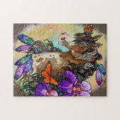 Paint Horse Mustang mit Iris und Schmetterlingen Puzzle (Horizontal)