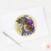 Paint Horse Mustang mit Iris und Schmetterlingen Runder Aufkleber (Umschlag)