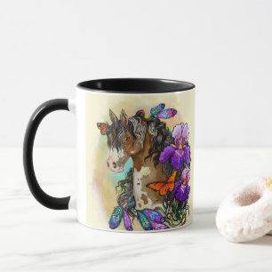 Paint Horse Mustang mit Iris und Schmetterlingen Tasse