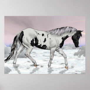 Paint Horse Mystical Clouded Landscape Poster