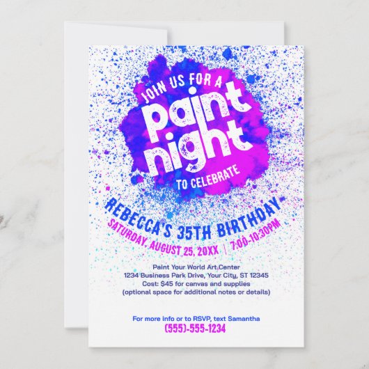 Paint Night Birthday Invite - Blue Einladung (Vorderseite)