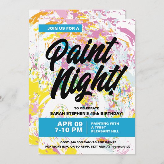 Paint Night Birthday Party Einladung (Vorne/Hinten)