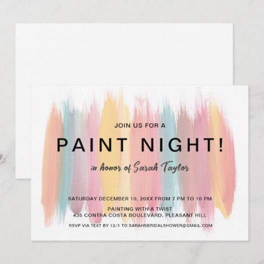 Paint Night Brautparty Einladung (Vorne/Hinten)