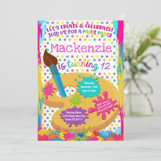 Paint Party Art Malerei Geburtstag Einladungen (Stehend Vorderseite)