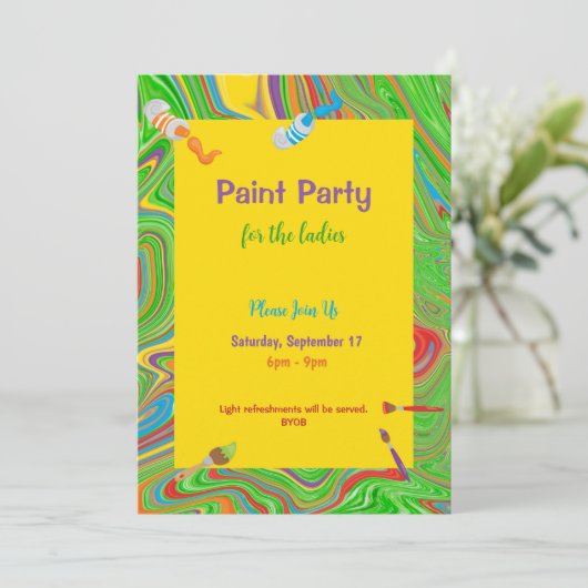 Paint Party for Ladys Customizable Einladung (Stehend Vorderseite)