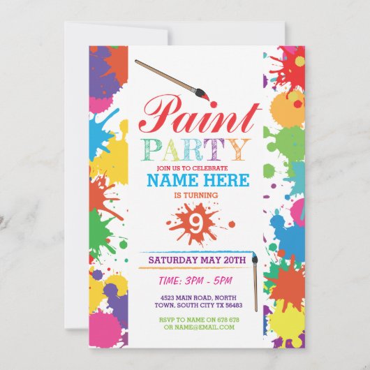 PAINT PARTY INVITE KINDER NEON FUN ART INK BIRTHDA EINLADUNG (Vorderseite)