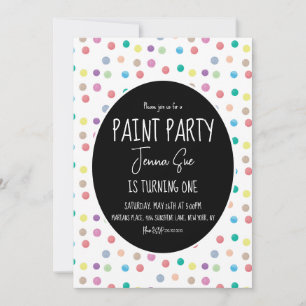 Paint Party Watercolor Dots Erste Geburtstagsparty Einladung