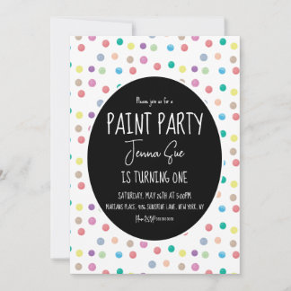 Paint Party Watercolor Dots Erste Geburtstagsparty Einladung