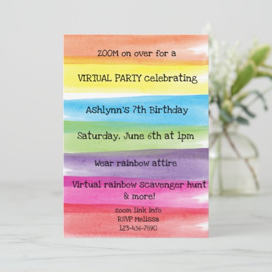Paint Rainbow Virtual Birthday Einladung (Stehend Vorderseite)
