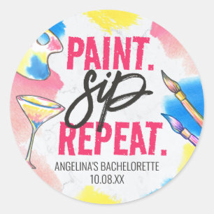 Paint Sip Repeat Bachelorette Art Gastgeschenk Runder Aufkleber