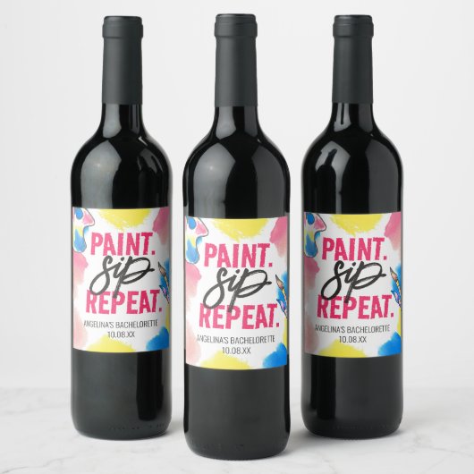 Paint Sip Repeat Bachelorette Gastgeschenk Weinetikett (Flaschen)