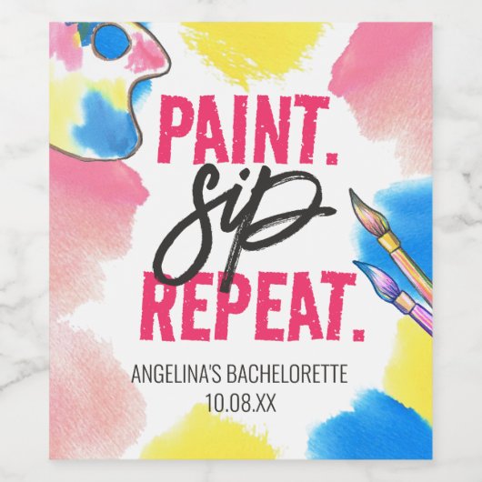 Paint Sip Repeat Bachelorette Gastgeschenk Weinetikett (Einzelnes Label)