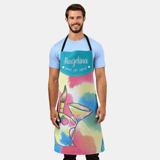 Paint Sip Repeat Monogram Bachelorette Art Party Schürze (Getragen)