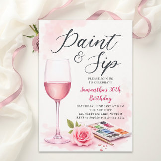 Paint Sip Weinparty Aquarell Chic 30. Geburtstag Einladung