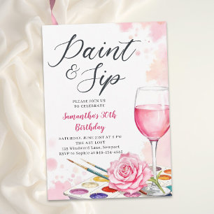 Paint Sip Weinparty Aquarell Rose 30. Geburtstag Einladung