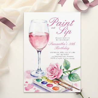 Paint Sip Weinparty Rose Floral 30. Geburtstag Einladung