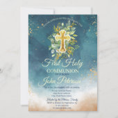 Paint Splash Blumenkreuz Erste Heilige Kommune Einladung (Vorderseite)