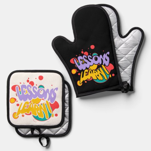 PAINT SPLASH LESSONS LEARN OVEN MITT & POT HOLDER OFENHANDSCHUH & Topflappen-Set (Vorderseite/Rückseite)