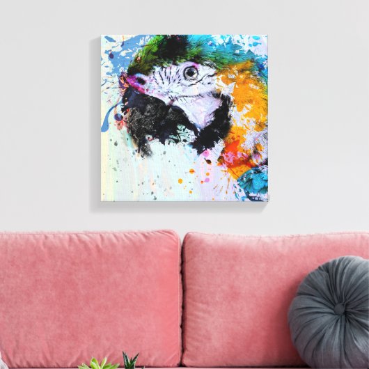 Paint Splash Parrot | Canvas Print Leinwanddruck (Insitu (Wohnzimmer))
