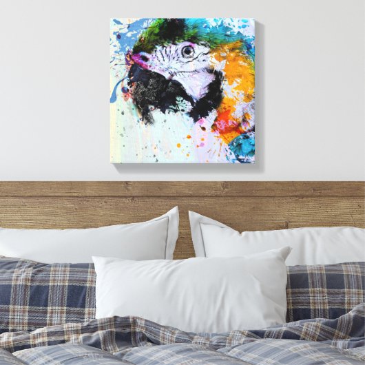 Paint Splash Parrot | Canvas Print Leinwanddruck (Insitu (Schlafzimmer))