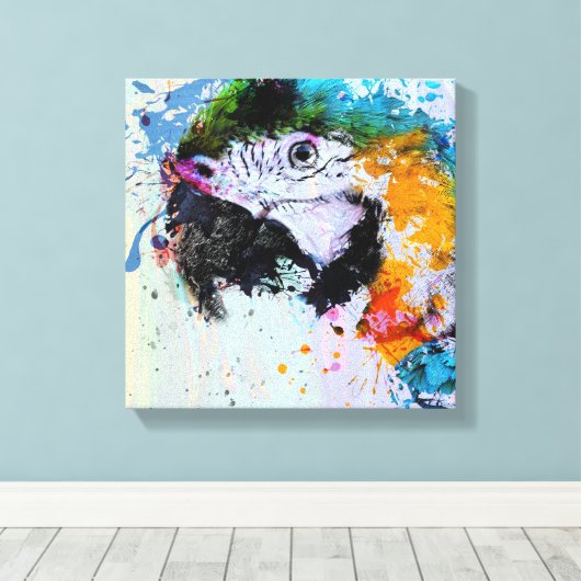 Paint Splash Parrot | Canvas Print Leinwanddruck (Insitu (Holzboden))