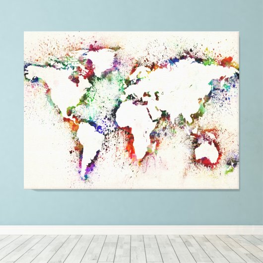 Paint Splashes Text Map of the World Leinwanddruck (Insitu (Holzboden))