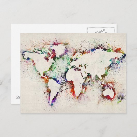 Paint Splashes Text Map of the World Postkarte (Vorne/Hinten)