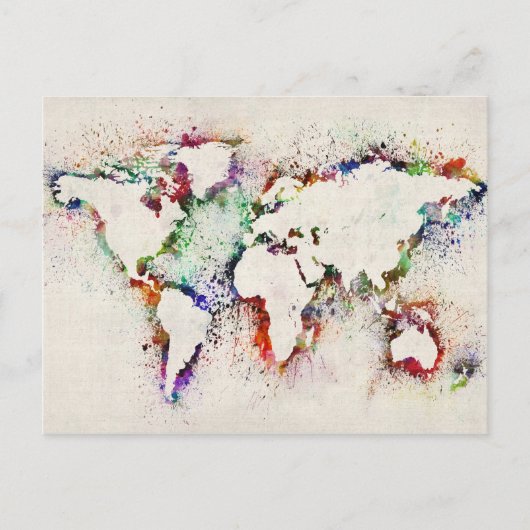 Paint Splashes Text Map of the World Postkarte (Vorderseite)