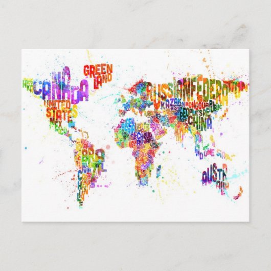 Paint Splashes Text Map of the World Postkarte (Vorderseite)