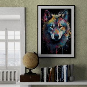 Paint splatted Wolf Poster