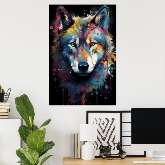 Paint splatted Wolf | Poster (Heimbüro)