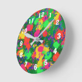 Paint Splatter on Shades of Green Clock Runde Wanduhr (Winkel)
