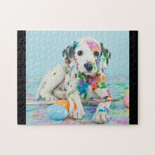 PAINT SPLATTERED DALMATINER PUPPY PUZZLE. PUZZLE (Horizontal)