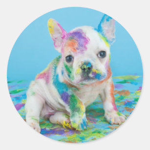 PAINT SPLATTERED PUPPY STICKERS! JIGSAW PUZZLE RUNDER AUFKLEBER