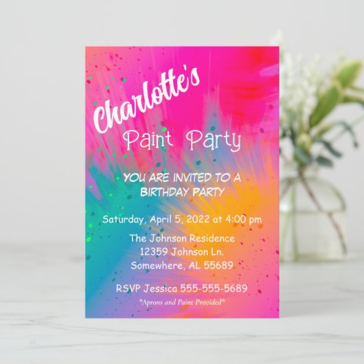 Paint Spritzer Birthday Party Einladung (Stehend Vorderseite)