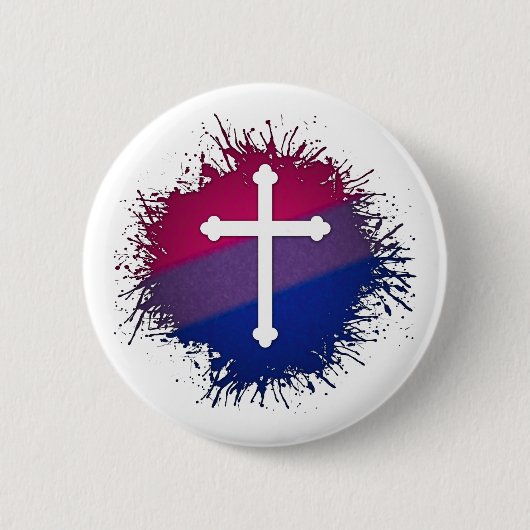 Paint Spritzer Bisexueller Stolz Christliches Kreu Button (Vorderseite)