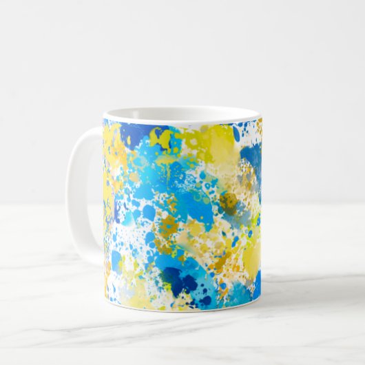 Paint Spritzer Blau und Gelb Kaffeetasse (Vorderseite Links)