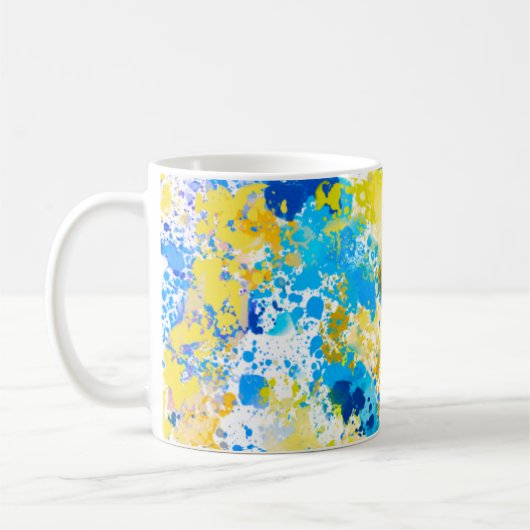 Paint Spritzer Blau und Gelb Kaffeetasse (Links)