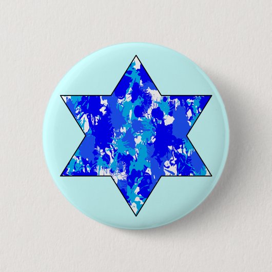 Paint Spritzer Blue Jewish Star Button (Vorderseite)