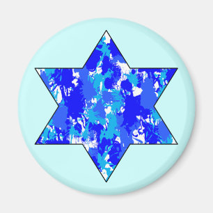 Paint Spritzer Blue Jewish Star Magnet