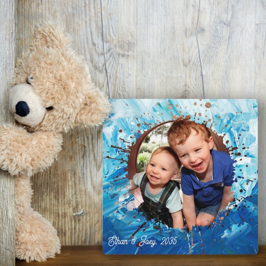 Paint Spritzer Blue Kids Foto Frame Fotoplatte