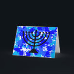 Paint Spritzer Blue Menorah Feiertagskarte<br><div class="desc">Paint Spritzer Blue menorah Grußkarte.</div>