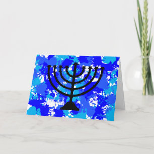 Paint Spritzer Blue Menorah Feiertagskarte