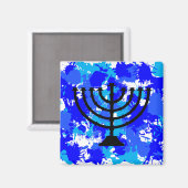 Paint Spritzer Blue Menorah Magnet (Vorderseite/Rückseite)