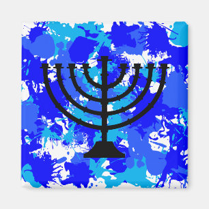 Paint Spritzer Blue Menorah Magnet