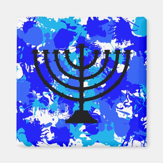 Paint Spritzer Blue Menorah Magnet (Vorne)