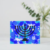 Paint Spritzer Blue Menorah Postkarte (Stehend Vorderseite)