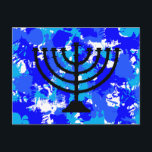 Paint Spritzer Blue Menorah Postkarte<br><div class="desc">Paint Spritzer Blue menorah Postcard.</div>